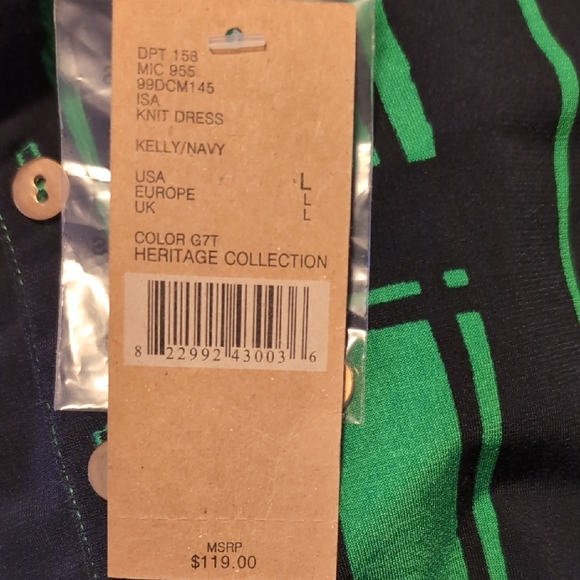 NWT Cremieux Green and Navy Geometric Pattern Dress - Picture 8 of 8